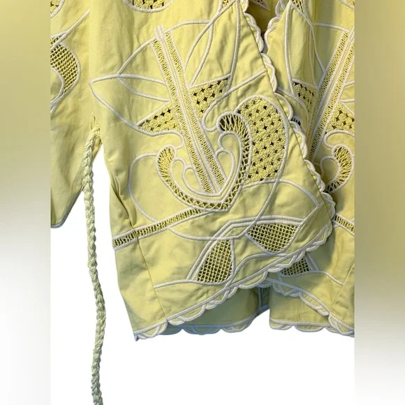Maje Biana Crocheted Cotton Kimono Jacket in Yellow Banana Size Small - Picture 8 of 12
